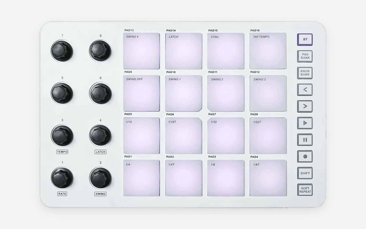 M-VAVE SMC-PAD seen from above: 16 pads and 8 encoders